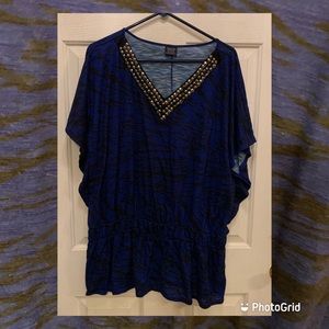 Faded Glory 3x banded bottom top blue zebra print